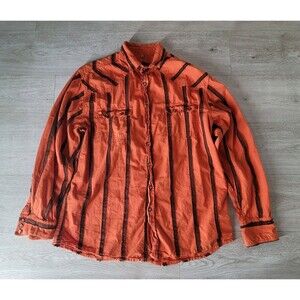 Scully Cantina Western Shirt Men's L Brown Orange Striped Pearl Snap Cowboy Vtg